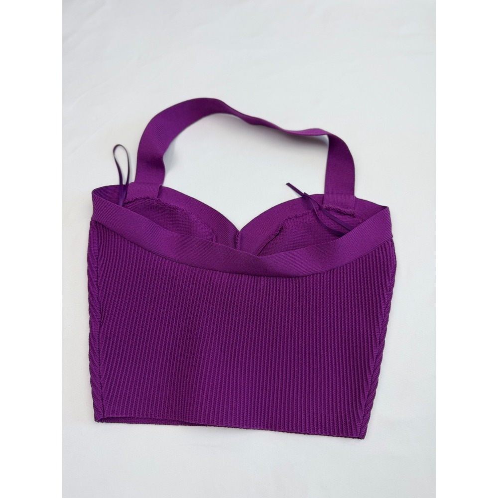 Babaton Sculpt Knit Halter Top Purple V-Neck Ribbed‎ Cropped Tank Small - Picture 2 of 8